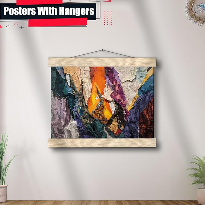 Print artistic nicely depicts a wild mountains, many pieces of fabric and torn paper of different textures and colors, Minimalist Wall Art, Arts
