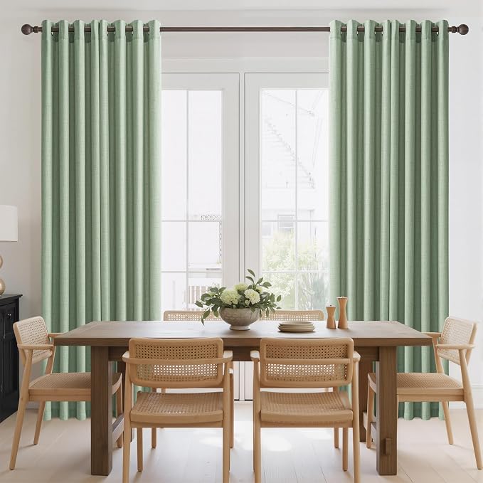 NICETOWN Sage Green Linen Curtains 96 Inch Length for Living Room 2 Panels, Country Light Filtering Semi Sheer Curtain Grommet Linen Textured Drapes Burlap Look for Bedroom, 52" W x 96" L