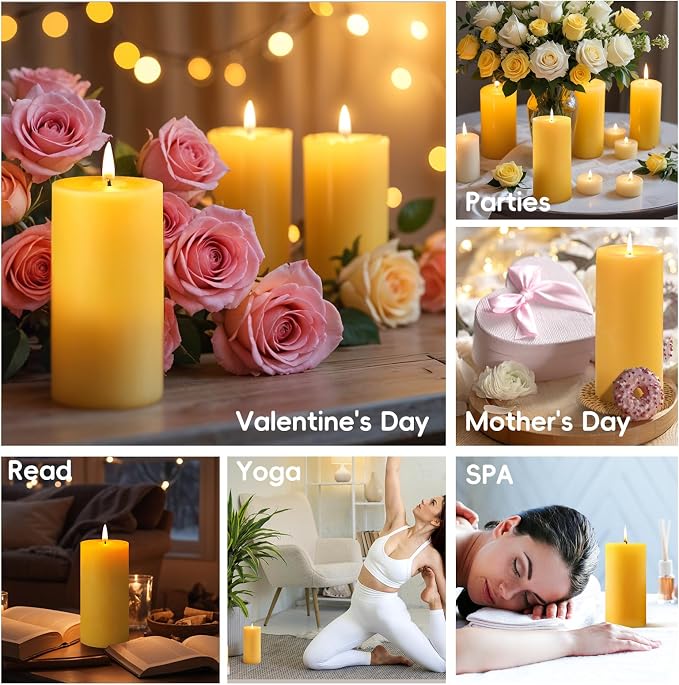 Natural Beeswax Pillar Candles,100% Pure Beeswax Candles-190 Hours Long Burning,Unscented Bees Wax Candles for Home,Prayer,Emergency,Dripless Smokeless Organic Pillar Candles Bluk-2.8x6in-2pack