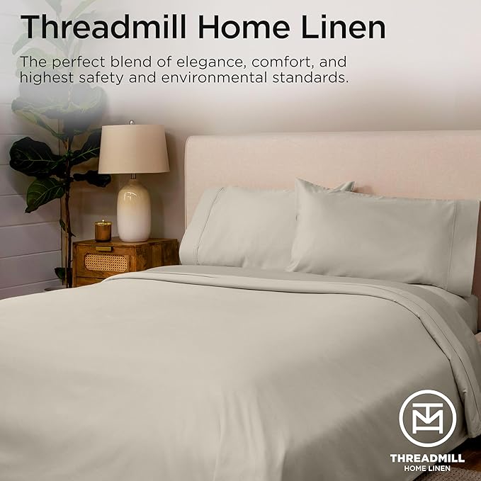 Threadmill Supima King Size Sheets, 1000 Thread Count, 4 Piece American Luxury Bed Sheets for King Mattress, 5 Star Hotel Quality Cotton Sheets with Elasticized Extra Deep Pocket, Taupe