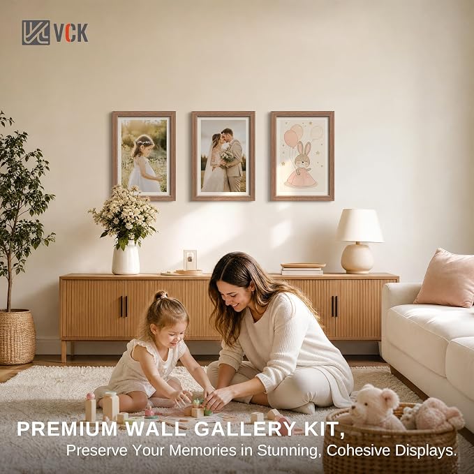 VCK 12x18 Picture Frame 3 Pack - Brown Wood Solid Poster Frames, Textured Exclusive Wood Wall Gallery Frame