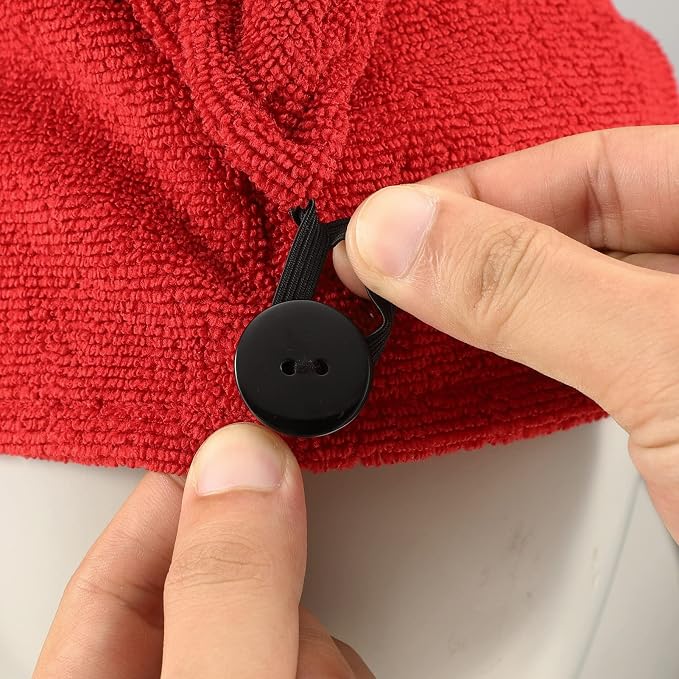 Microfiber Hair Drying Turban for Wet and Curly Hair, Wrap Towel With Button (Red, 10x28)