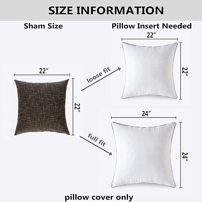 Kevin Textile Textural Faux Linen Throw Cushion Pillow Covers Shams for Couch, Invisible Zipper, 55x55CM(Set of 2,Black Gold)