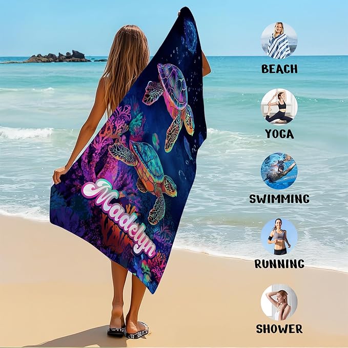 JML Custom Beach Towel with Name, Personalized Microfiber Beach Towel with Name, Large, Soft, Quick Dry & Absorbent for Swim, Pool,Adult,Summer Holiday,Vacation,Travel,Gift for Anniversary, Birthday