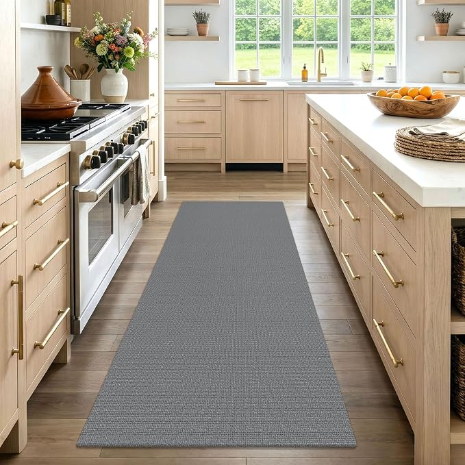 EARTHALL Washable Runner Rug 3x7 Ft Non Slip Runners for Hallways Wide Cotton Rubber Backed Kitchen Runner Braided Indoor Floor Carpet Runners for Entryway, Hallway, Kitchen, Bedroom, Charcoal Gray