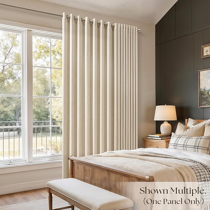 72 Inch Wide Grommet Extra Wide Warm Beige Linen Curtains 90 Inch Length 1 Panel Ecru Drapes for Patio Sliding Glass Door Light Filtering Semi Sheer Privacy Curtains for Living Room