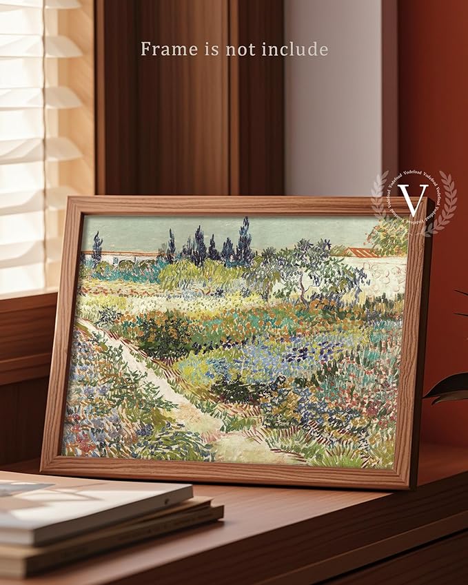 Vodefoad Vintage Antique Garden Painting, Spring Country Landscape Wall Art, Cottage Flower Garden Landscape Oil Art Print, Impressionist Pastoral Style Retro Wall Decor for Gallery Living Room Bedroom (UNFRAMED 8x10in)