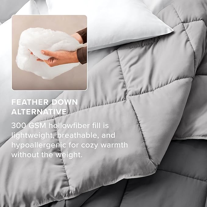 Bare Home California King Comforter - Reversible Colors - Goose Down Alternative - Ultra-Soft - Premium 1800 Series - All Season Warmth - Bedding Comforter (California King, Grey/Light Grey)