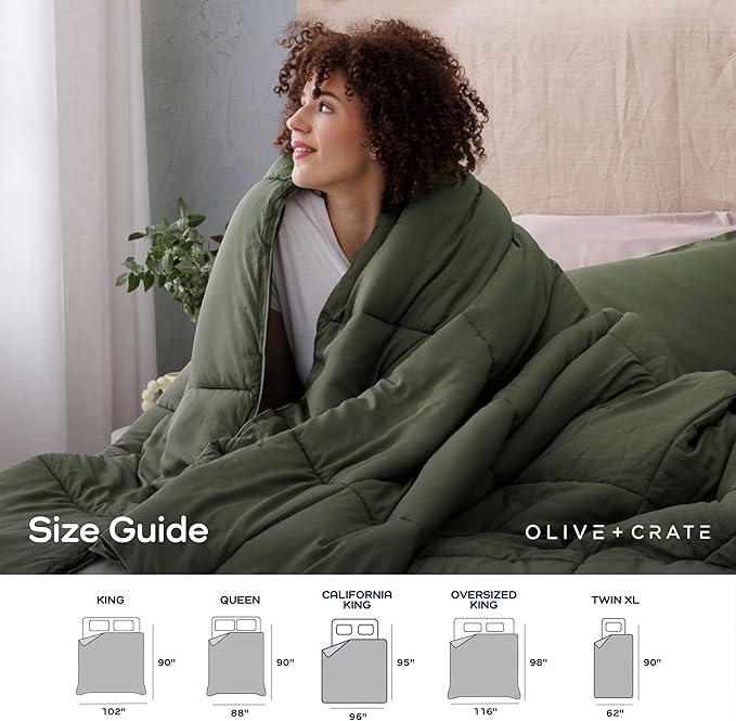 Olive + Crate Cooling Down Alternative Comforter - Hypoallergenic King Size Duvet Insert Lightweight - All Seasons Plush Design Bamboo Comforter - 100% Bamboo Viscose Outer Cover - Moss 102"x90"