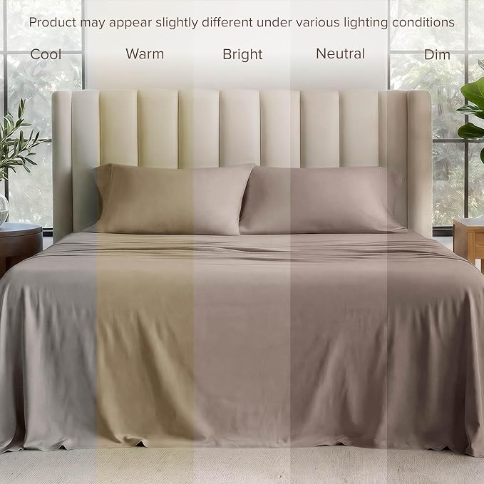 Bare Home 100% Organic Cotton T-Shirt Fabric Sheet Set, Ultra Soft, 100% Cotton Jersey - Sheet Set & Pillowcases - Deep Pocket Bed Sheets (Full, Taupe)