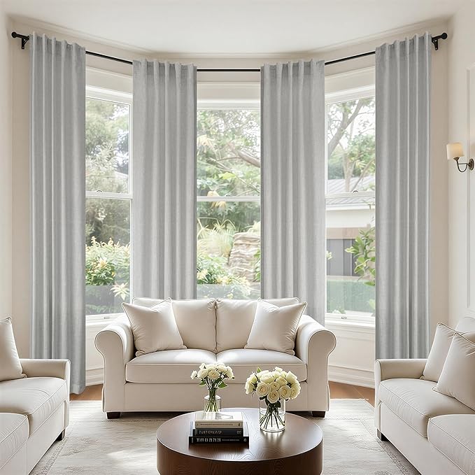 Grey Curtains 38 Inch Width for Kitchen Windows 2 Panels Back Tab Rod Pocket Linen Sheer Cafe Tier Light Filtering Short Curtains for Bedroom Laundry Room Closet Door Decor Wide 38x45 Long Light Gray