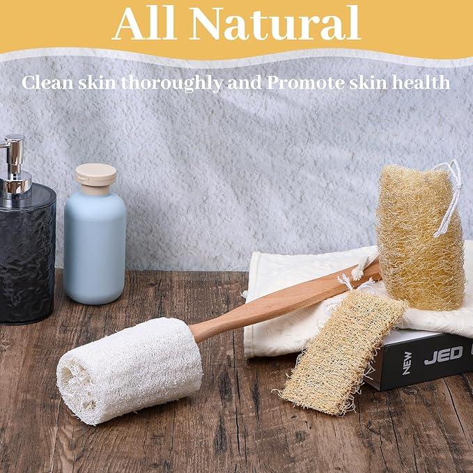 14Pcs 5" Natural Loofah Exfoliating Body Sponge Scrubber, Plant-Based Organic Loofa Luffa for Skin Care in Bath Spa Shower, Long-Handled Natural Sponges Bath Brush for Men & Women