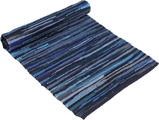 Handmade Cotton Chindi Rug Runner Area Rag Washable Recycled Rugs for Home Décor, Living Room and Bedroom (NavyBlue, 4X6 Feet)