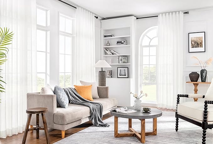 ATLINIA 100% Linen Sheer Curtain White Panel - 1 Panel Window Natural Linen Sheer for Bedroom Living Room Farmhouse Light Curtain Filtering Door Shades Privacy Rustic Boho Door Drape 63 inch