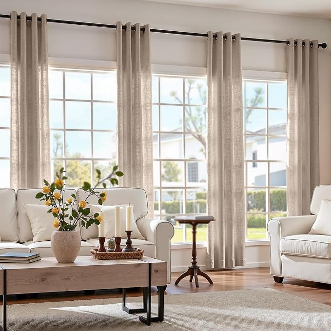 jinchan Taupe Linen Curtains 108 Inches Long for Living Room Bedroom Extra Long Grommet Curtains Neutral Farmhouse Light Filtering Semi Sheer Drapes Ceiling to Floor for Large Window 9 FT 2 Panels