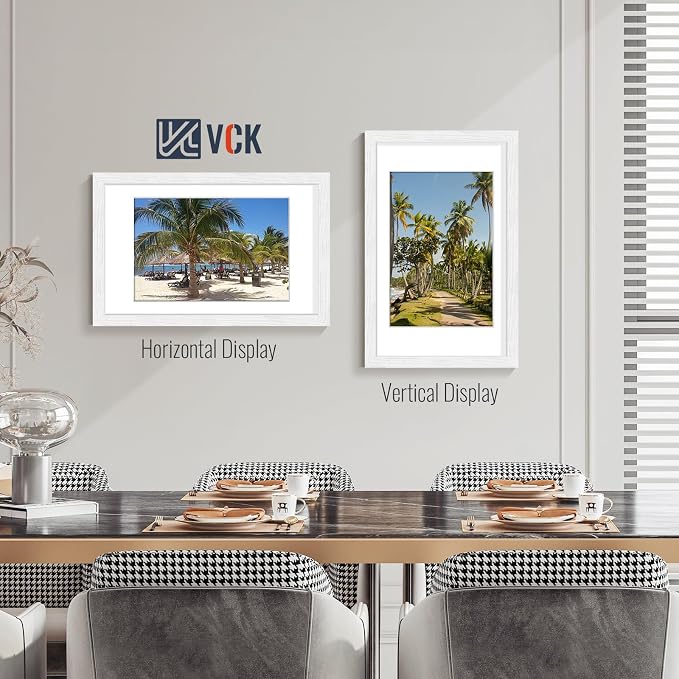 VCK 11x17 Picture Frames White 3 Pack, Wide Border Wood, Tempered Glass, Display 8x12 Photo with Mat or 11 x 17 without, for Home, Office, Gallery, Woodgrain Series, Wall Hanging
