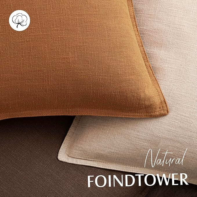 Foindtower Pack of 2, Decorative Linen Soild Throw Pillow Covers Soft Accent Lumbar Cushion Case Farmhouse Pillowcase for Chair Couch Sofa Bedroom Living Room Home Decor 12 x 20 Inch Autumn Orange