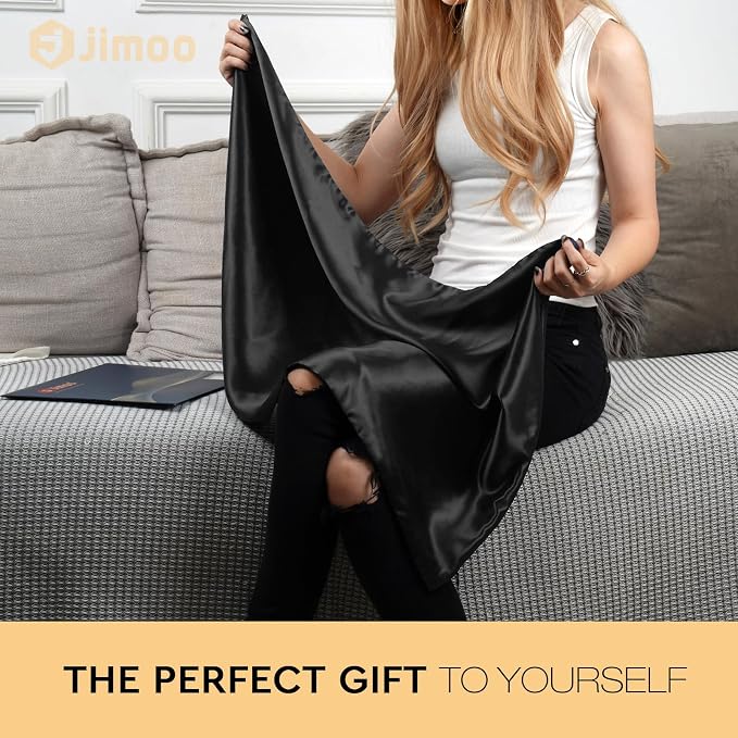 100% Mulberry Silk Pillowcase for Hair and Skin, 22 Momme Pure Natural Silk Pillow Case Both Sided with Zipper, Pillow Cover for Women Mom Men (Black, King 20''×36'', 1 Pack)