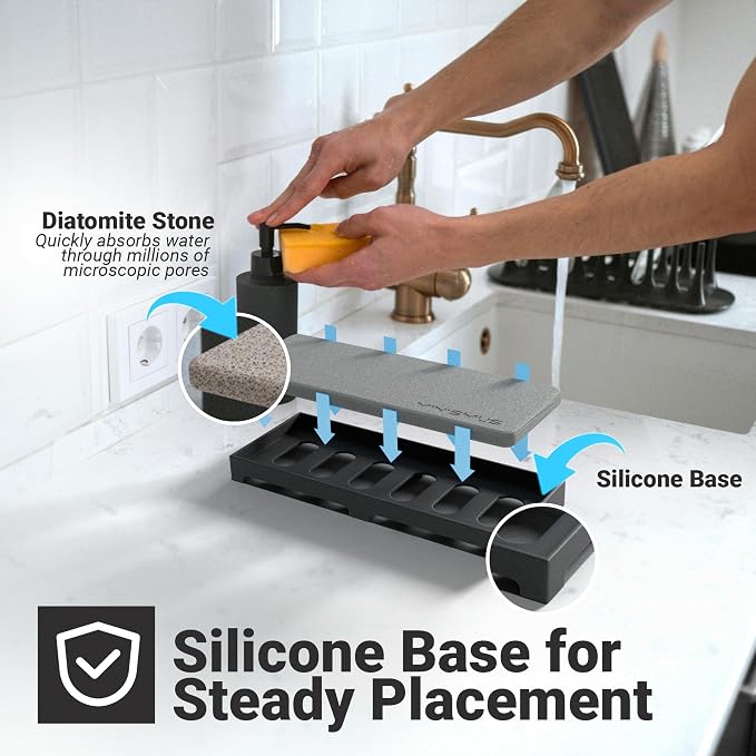 Minismus Diatomite Stone Drying Tray for Kitchen & Bathroom Sink - Quick Dry Water Absorbing Soap Tray, Instant Dry Stone Sink Caddy, Absorbent Diatomaceous Earth Counter Mat