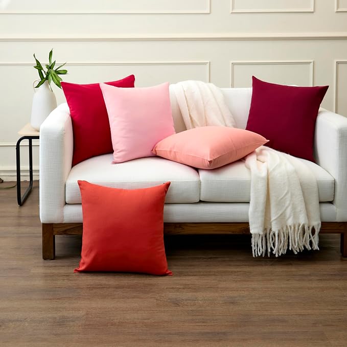 Encasa XO Throw Pillow Covers 16x16 in Set of 2 Powder Pink | No Inserts | Cotton Pillow Covers for Living Room, Bed, Sofa, Couch | Decorative Cushion Covers with Improved Zipper