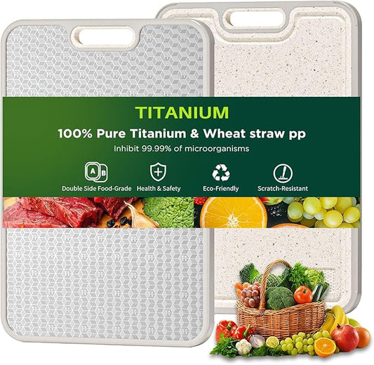 Titanium Cutting Board for kitchen, Dual Sided Food Grade Titanium & Wheat Straw PP, Non Slip Scratch Resistant Easy Clean, 15.5" x 10.5"（1PC）