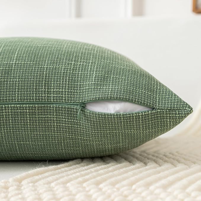 Kevin Textile Set of 2 Sage Green Pillow Covers 20 x 20 Inch Spring Farmhouse Boho Decorative Throw Pillow Covers Linen Cushion Covers for Sofa Couch Décor