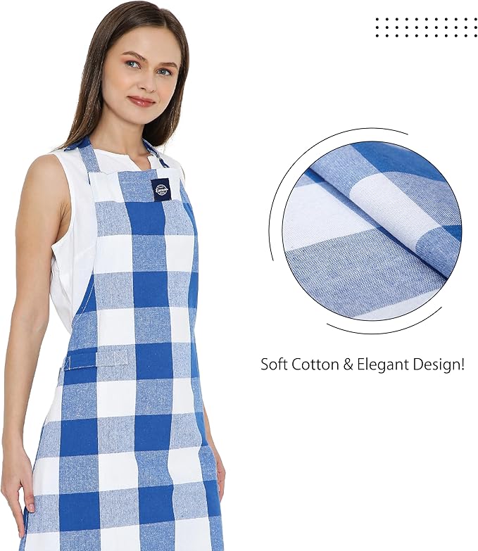 Encasa XO Cotton Kitchen Aprons for Women & Men with Pocket & Towel Loop, Adjustable Neck & Back Strap for Cooking, Baking