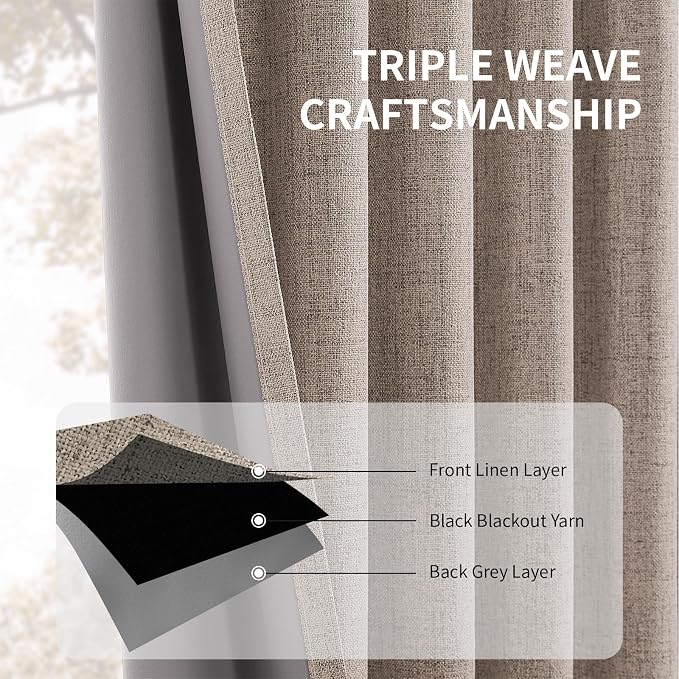 CUCRAF Custom 100% Total Blackout Curtains, Linen Back Tab and Rod Pocket Curtain for Living Room Bedroom, Light Blocking Drapes Thermal Insulated 1 Panel (Custom Size, Color)