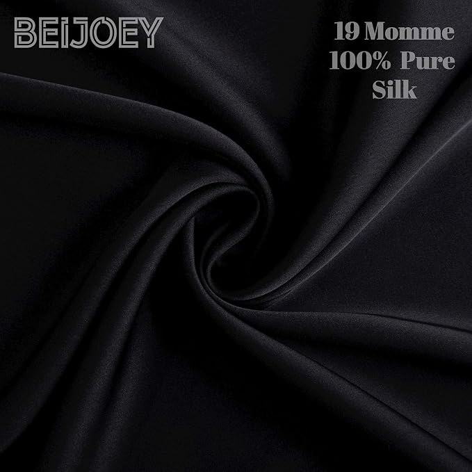 100% Mulberry Silk Pillowcase 2 Pack for Hair and Skin,with Hidden Zipper,Both Sides 19 Momme 600 Thread Count Natural Silk Pillow Cover,Soft Breathable Smooth (Black, Standard 20''x26'')