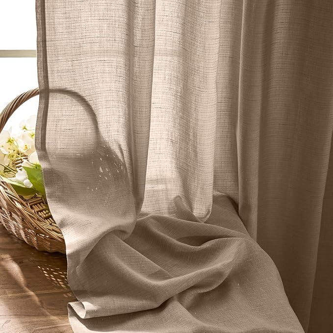 jinchan Taupe Linen Semi Sheer Curtains 96 Inch Curtains 2 Panel Set for Living Room Grommet Dark Flax Light Filtering Drapes Home Office Minimalist Decor Suitable for Bathroom and Bedroom 50x96 Inch
