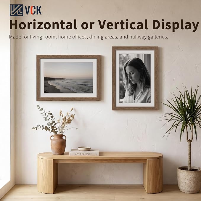 VCK 13x19 Picture Frames Walnut 3 Pack, Wide Border Wood, Tempered Glass, Display 13x19 Poster Photo with Mat or 11 x 17 Without, for Home, Office, Gallery, Woodgrain Series, Wall Hanging