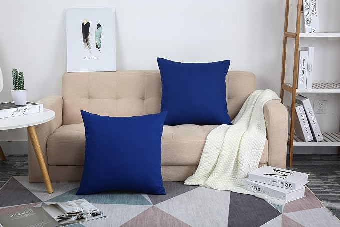 TangDepot Handmade Decorative Solid 100% Cotton Canvas Throw Pillow Covers/Cushion Covers, 45 Colors Available - (18" x18" , Royal Blue, 2 Count (Pack of 1)) | 100% cotton, same-color zip, machine wash & air dry. For living room, bedroom, office, car. ...