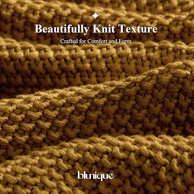 100% Cotton Cable Knit Throw Blanket, Large Lightweight Soft Knit Blanket for Sofa Couch Bed, Breathable All-Season Throw, Cozy Decorative Blanket, 60 x 80 Inch,Mustard