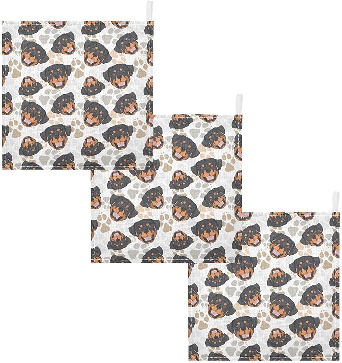 Baby Rottweiler Dog Muslin Washcloths 3 Pack - Muslin Burp Cloths Hanky Large 11.8"X11.8" Extra Soft Absorbent Baby Burp Rags for Newborn 100% Cotton for Boys Girls Gift