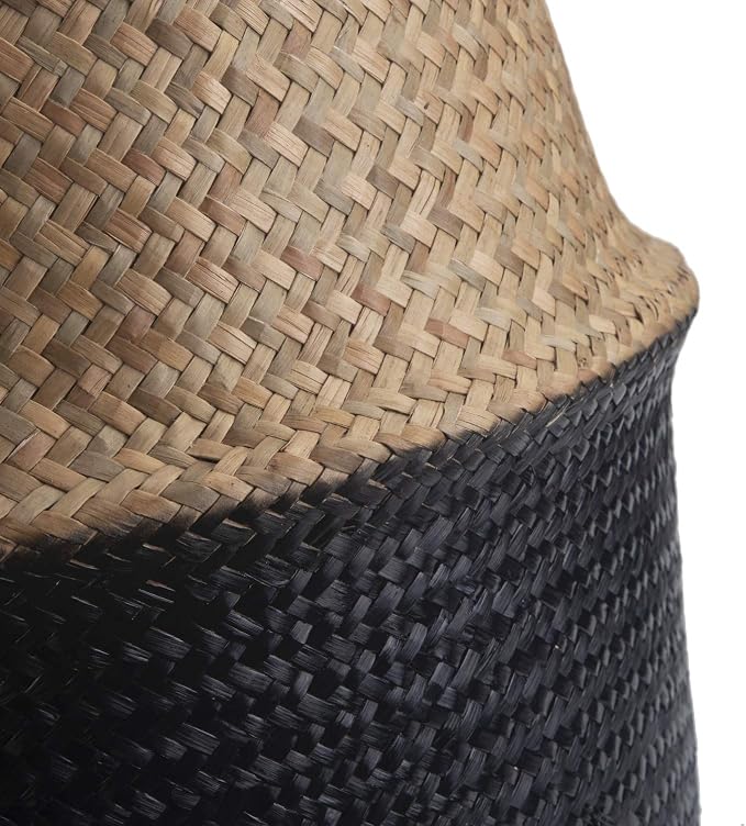 Seagrass Storage Basket, Natural Woven Storage Basket (Black 7 inch D x 8 inch H)