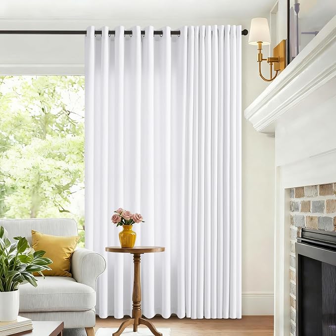 Extra Long White Curtain 120 Inches Long 2 Panels Set Eyelet Grommet Light Filtering Textured Curtain Modern Farmhouse Coastal Decor Snow White Linen Drapes 120 Inch Length for Large Window 10 FT