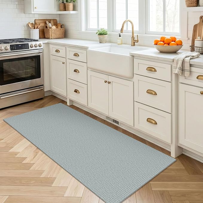 EARTHALL Washable Runner Rug 2x4 Ft Non Slip Runners for Hallways Cotton Rubber Backed Entryway Runner Braided Indoor Floor Runners Carpet for Entryway, Hallway, Kitchen, Bedroom, Turquoise/Gray