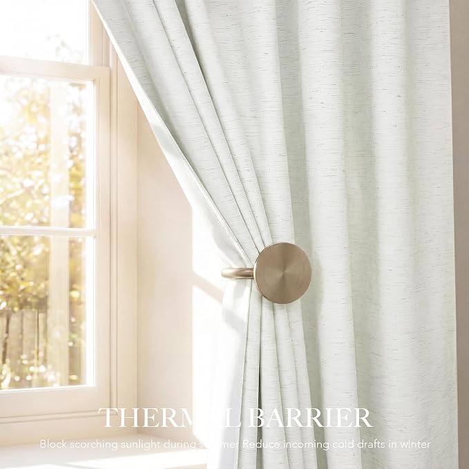 RYB HOME Ivory White 100% Blackout Curtains for Bedroom, Linen Drapes Back Tab&Rod Pocket, Thermal Insulated Privacy Assurd Curtains for Sliding Glass Doors/Dining/Living Room, W52 x L84, 2 Panels