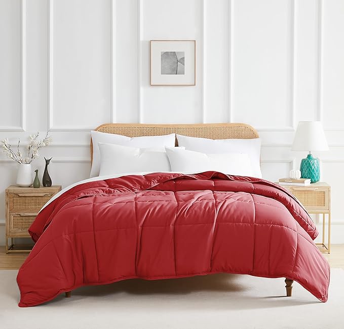 Southshore Fine Living, Inc. California King Size Comforter, Pet Hair Resistant Bedding Comforters, Oversized Down-Alternative Red Comforter, King Size Bedding for Vacation Homes, Chili Pepper