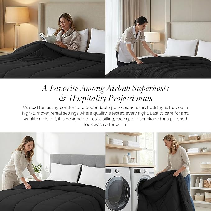 Southshore Fine Living, Inc. Twin/XL Dorm Bedding Comforter, Down Alternative Black Comforter Duvet Insert, Cozy Twin/XL Bed Spread, Machine Washable, Stain Resistant, Black