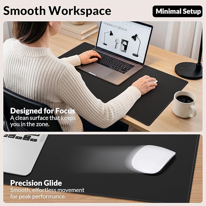AFIING Cork Desk Mat 31.5" x 17", Waterproof Dual-Sided Cork & PU Leather Desk Pad, Non-Slip Desk Protector for Home Office, Workspace Setup & Gaming, Black