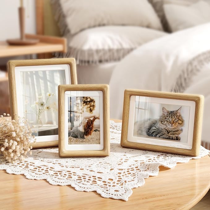 4x6 Picture Frame, USA-Sourced Oak Wood Photo Frames with HD Tempered Glass, Display Photo 3.5x5 with Mat or 4x6 Without Mat, 4 x 6 Frame for Tabletop or Wall Display, Oak Color, 1 Pack