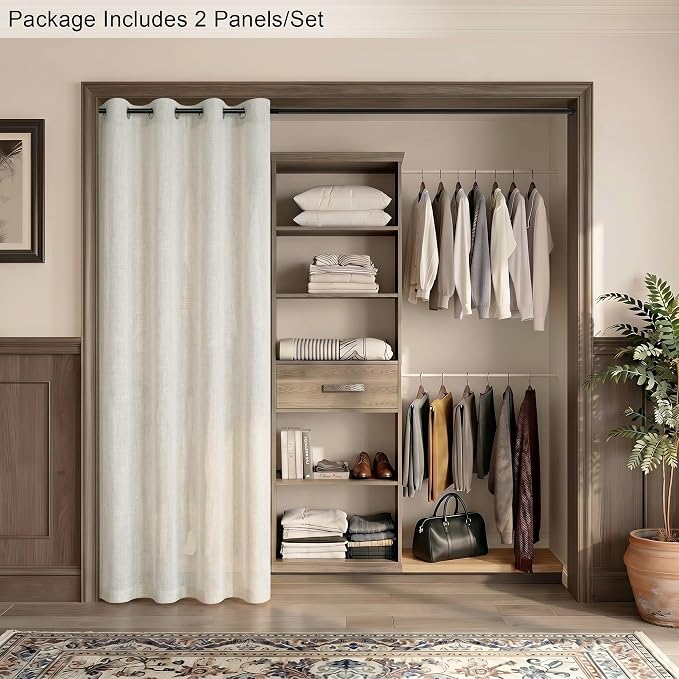 Pitalk Flax Linen Grommet Curtains for Living Room 80 Inch Length Set of 2 Panels Semi Sheer Boho Farmhouse Neutral Beige Curtain Drapes Eyelet Top Living Room Curtains for Bedroom Window 52x80 Long