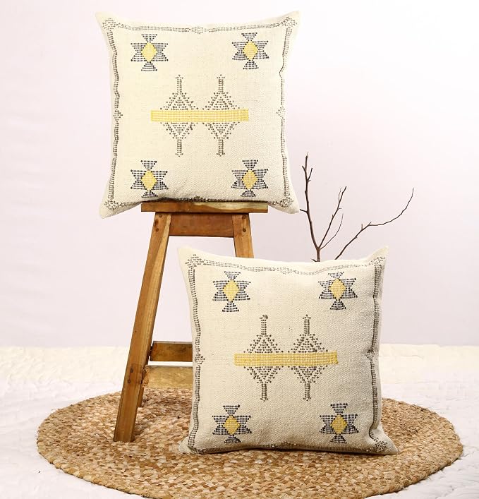 Trade Star 100% Cotton Throw Pillow Covers Set of 2 Cotton Cushion Covers Handloomed Rug Decorative Cushion Cases Designer Square Pillow Shams Handwoven Pillowcase 18x18 Inches