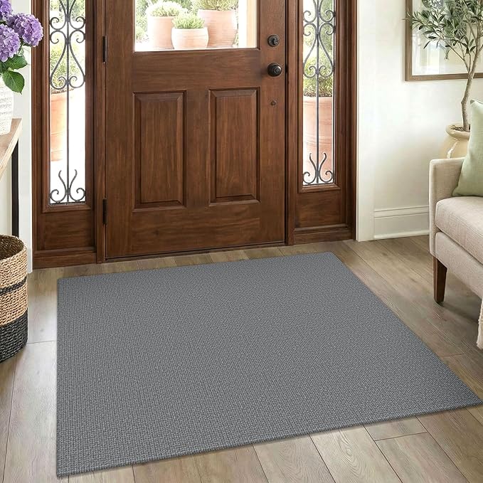 EARTHALL Washable Area Rug 3x4 Ft Non Slip Rugs for Entryway Braided Rubber Backed Throw Rugs Door Mat Indoor Outdoor Entrance Cotton Woven Rug for Kitchen Foyer Front Door Living Room, Charcoal Gray