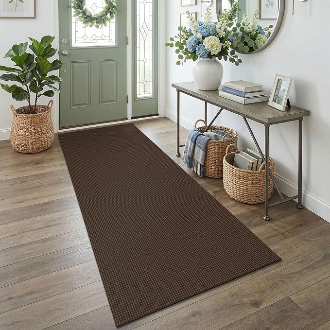 EARTHALL Woven Runner Rug 3x7 Ft Washable Runners for Hallways Wide Non Slip Rubber Backed Kitchen Runner Braided Indoor Floor Carpet for Entryway, Hallway, Kitchen, Bedroom, Brown