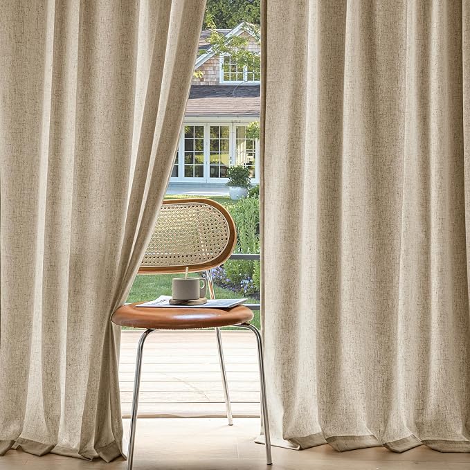 MIULEE Non-See-Through Privacy Linen Curtains 2 Panels, Light Filtering Window Curtains Farn House Textured Back Tab Semi Sheer Drapes for Bedroom Living Room, 52 x 63 Inches Long, Copper Brown