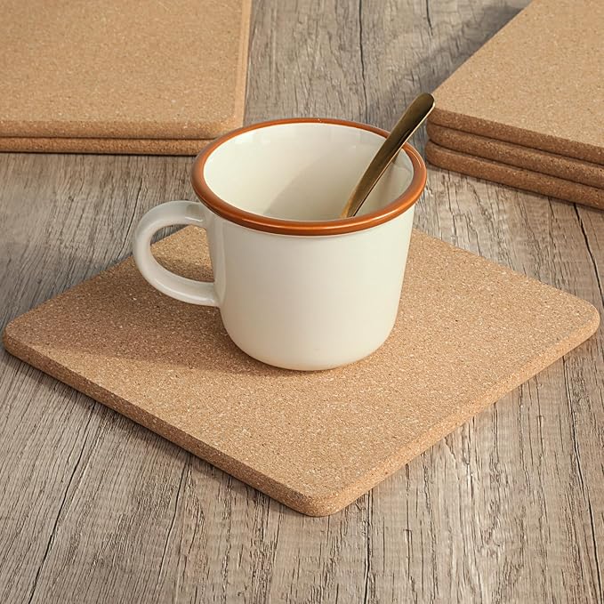 Cork Trivets for Hot Pots and Pans, 6 Pack High-Density Thick Square Pads for Dishes, 8" x 8" Heat Resistant Multifunctional Coasters for Kitchen Countertop Table Cork Hot Pads Trivets for Hot Dishes