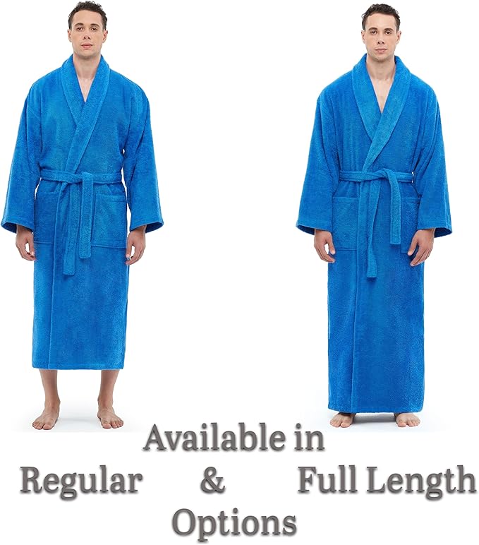 Arus Men's Shawl Collar Robe, Turkish Terry Cotton Bathrobe with Regular and Full Length Options