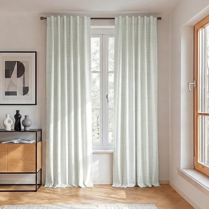RYB HOME Ivory White 100% Blackout Curtains for Bedroom, Linen Drapes Back Tab&Rod Pocket, Thermal Insulated Privacy Assurd Curtains for Sliding Glass Doors/Dining/Living Room, W52 x L108, 2 Panels